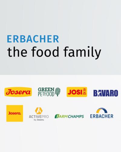 ERBACHER the food family als Dachmarke. Die Logos aller Marken darunter.